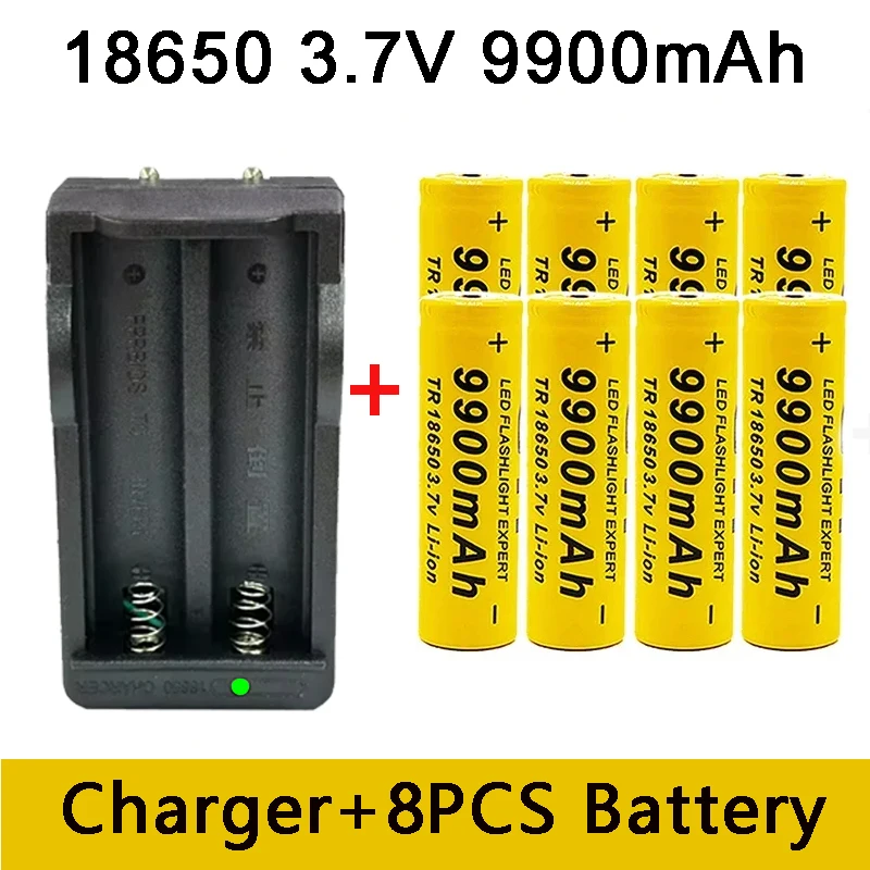 18650Battery Rechargeable Battery 3.7V9900Mah with Charger Capacity Rechargeable Li-IonBattery for Remotecontrolcomputer Shaver