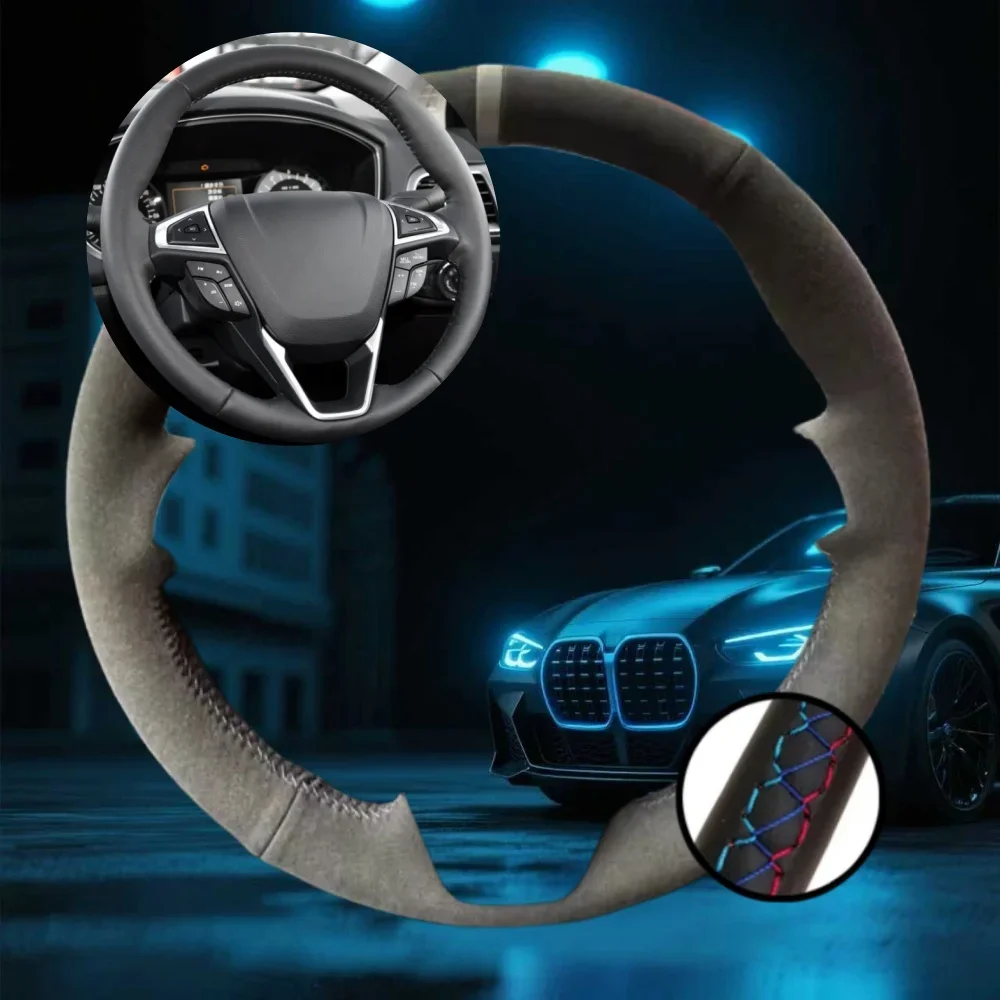 

Customized Car Steering Wheel Cover For Ford Edge 4dr SUV 2015-2017 Ford Fusion Sedan Car Accessories Hand-sewn Steering Wrap