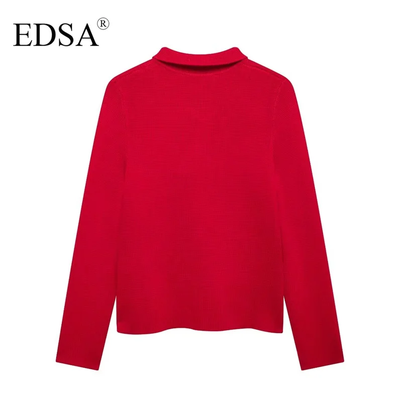 EDSA Women Buttoned Knit Cardigan Jacket Long Sleeves Front Welt Flap Pockets Single Breasted Sweater Coat for Autumn