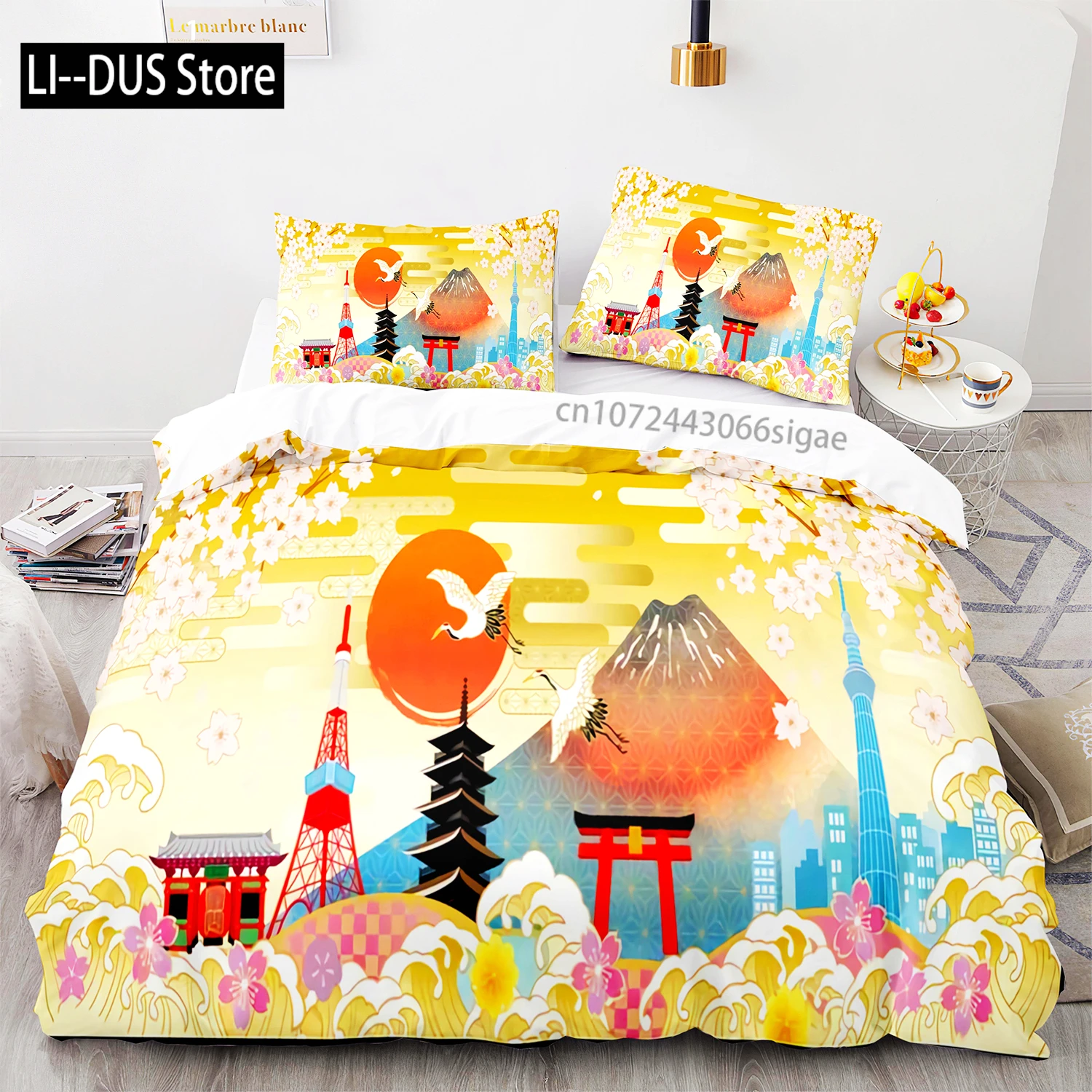 Ukiyo-e Duvet Cover Set King Queen Full Size  Theme Wave Pattern Polyester Bedding Set Fuji Mountain Exotic Abstract Style