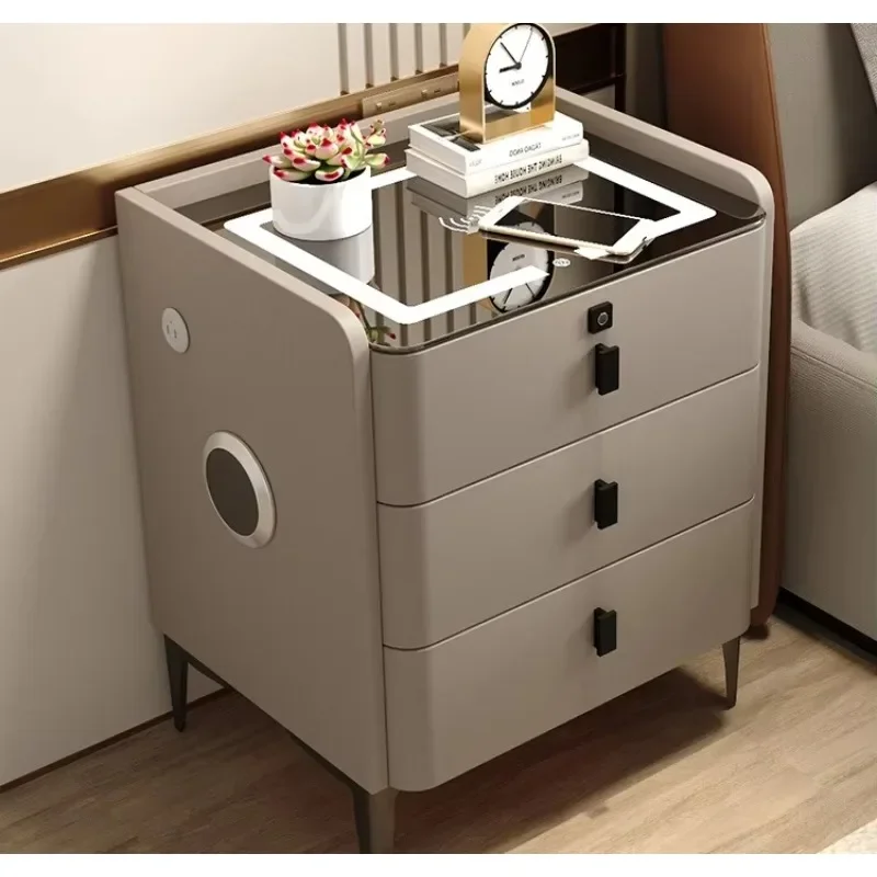 Smart bedside table household bedroom 2025 popular solid wood bedside table light luxury high-end multi-functional bedside table