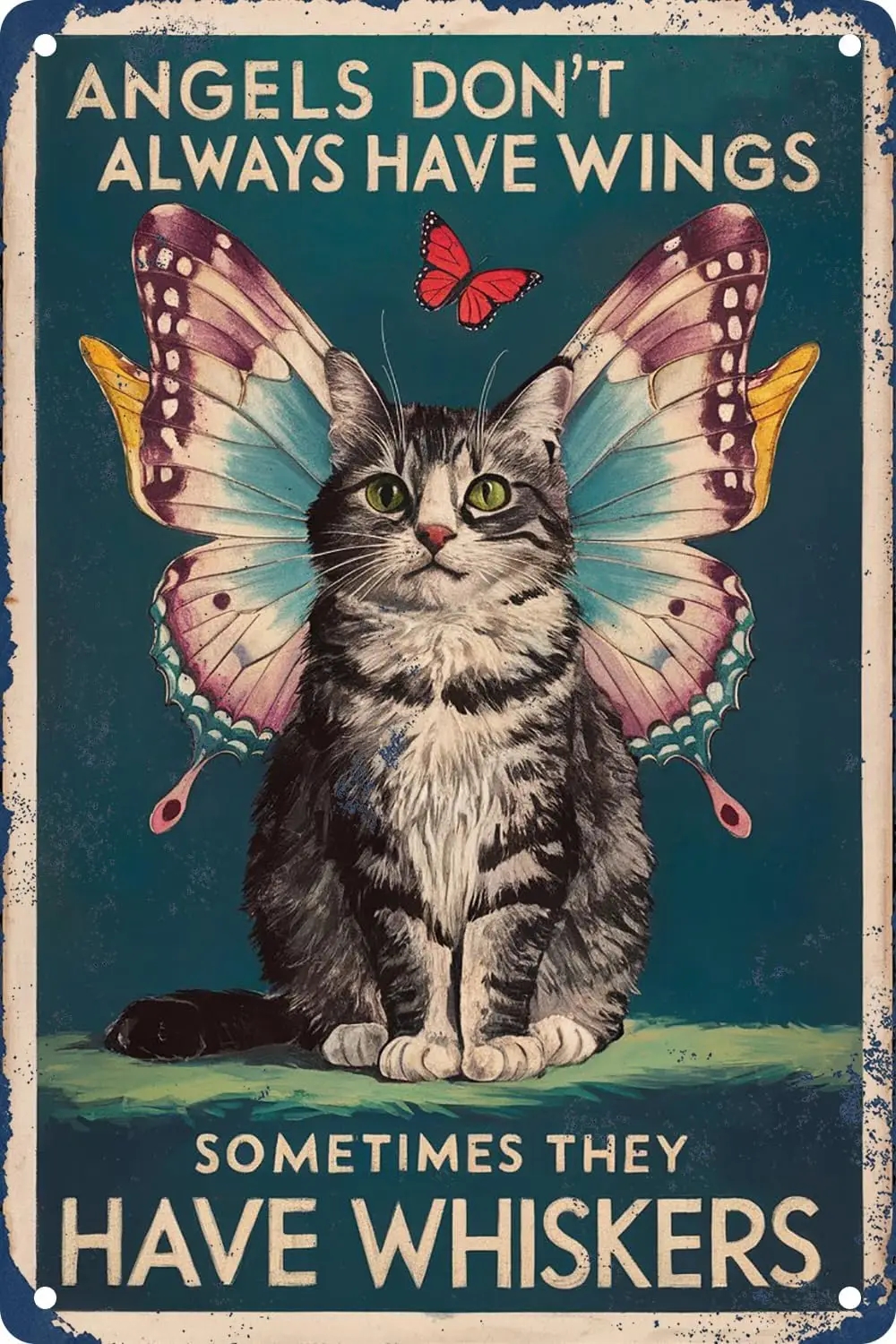 Angels Dont Always Have Wings Sometimes They Have Whiskers Retro Cat Metal Tin Sign Cat Lovers For Home Room Wall Decor 8 x 12 I