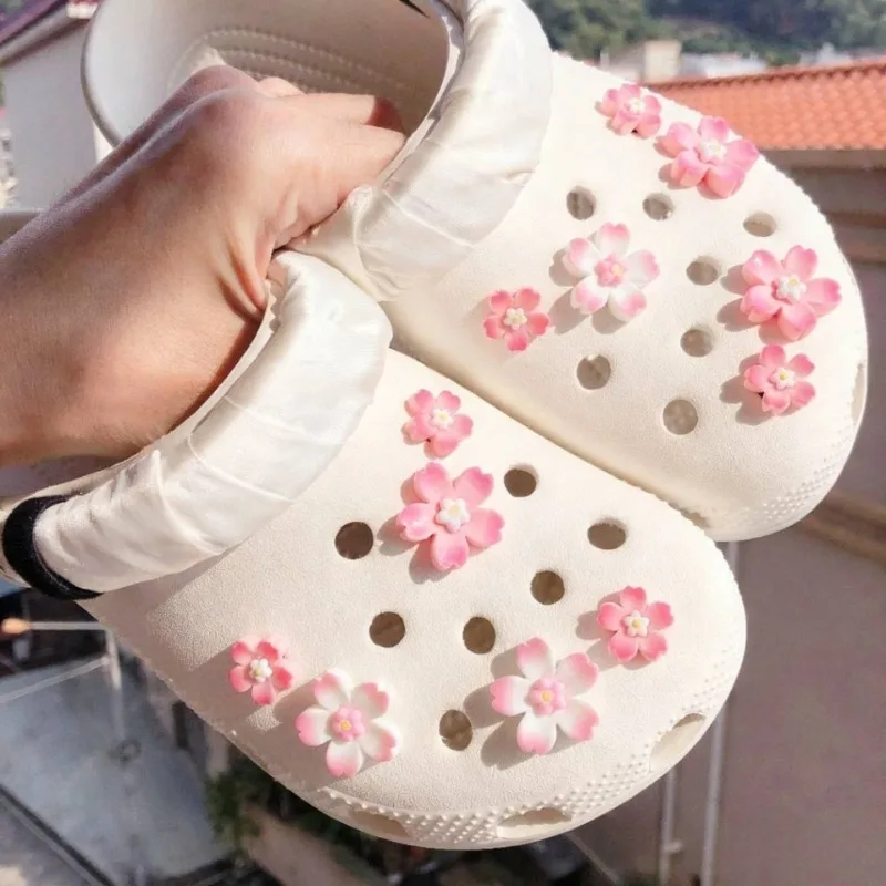 12 Uds. Zapato con agujero en el agujero hebilla decorativa desmontable temperamento artificial perla flores tridimensionales lindo rosa acc