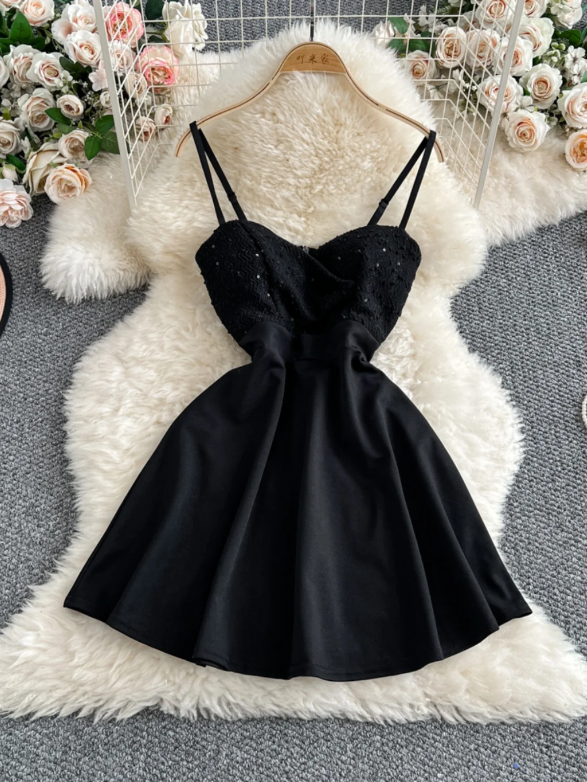 SsTss-vestido Sexy ahuecado con tirantes de corte bajo para mujer, péndulo de cintura, corte en A, ropa de fiesta para Club nocturno