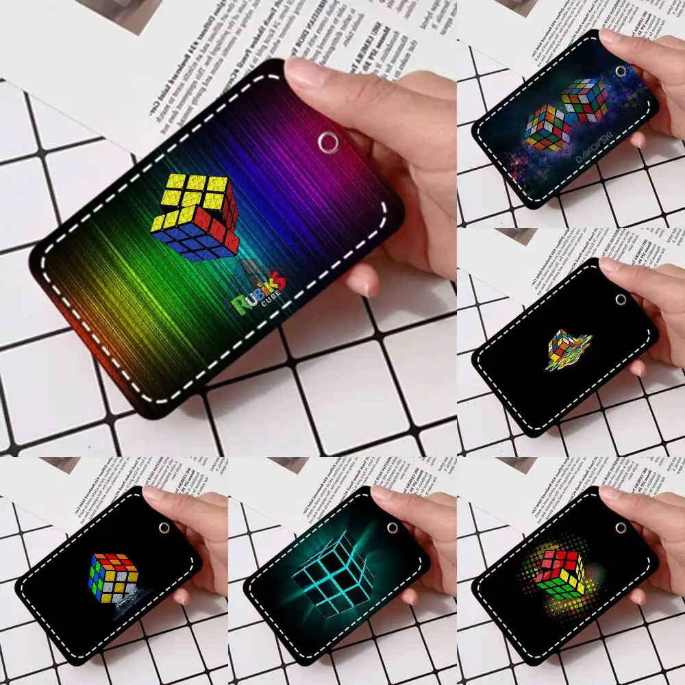 

Забавный держатель для карт R-Rubik C-Cube, подходит для кредитных карт, проездных билетов, мягкий кожаный прямоугольный брелок для ключей, защитный чехол