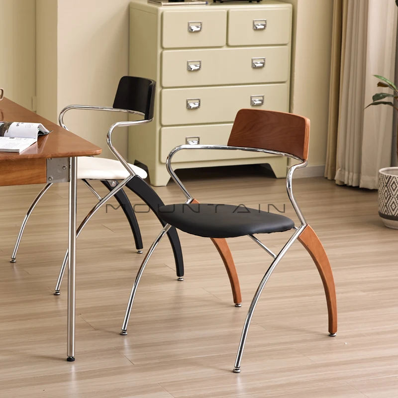 Vintage Dining Chair with Armrests, Luxury High-End Feel, Stainless Steel, Home Use, with Backrest