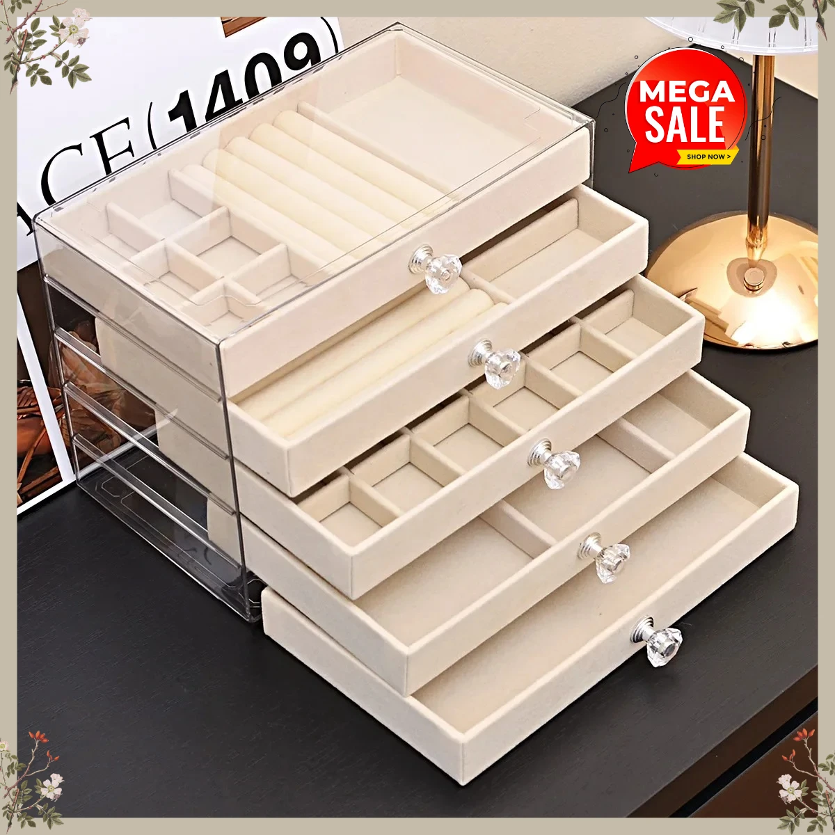 

Настольный органайзер для дома, шкатулка для украшений, бархатная шкатулка для ювелирных изделий, для ожерелий, колец, серег, выдвижная шкатулка-органайзер