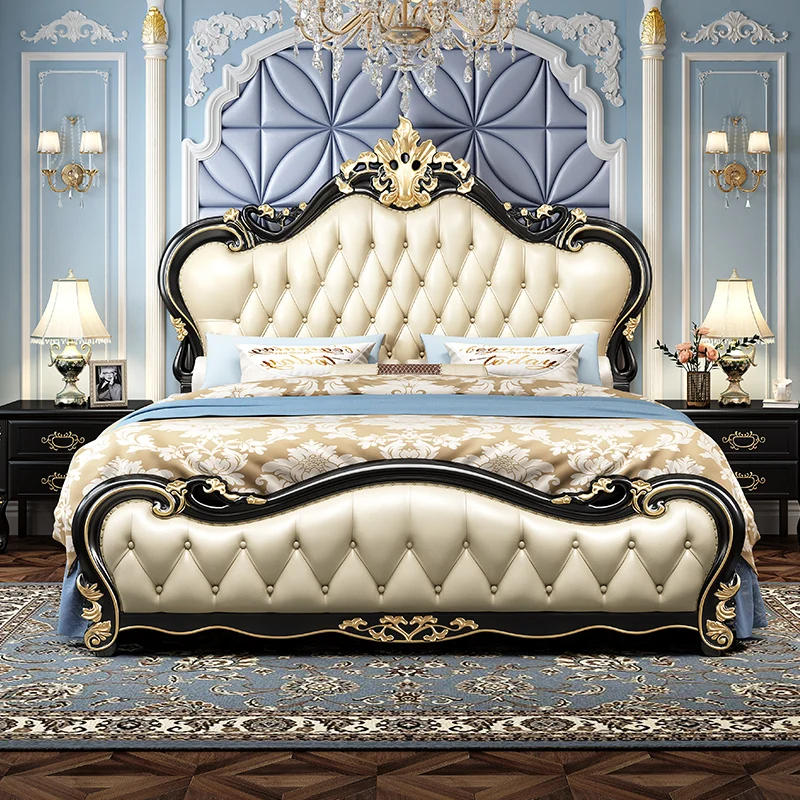 

European Solid Wood Bed Double Princess Wedding High Quality Designer Bedroom Bed Modern Castle Queen Beliche Hotel Furniture
