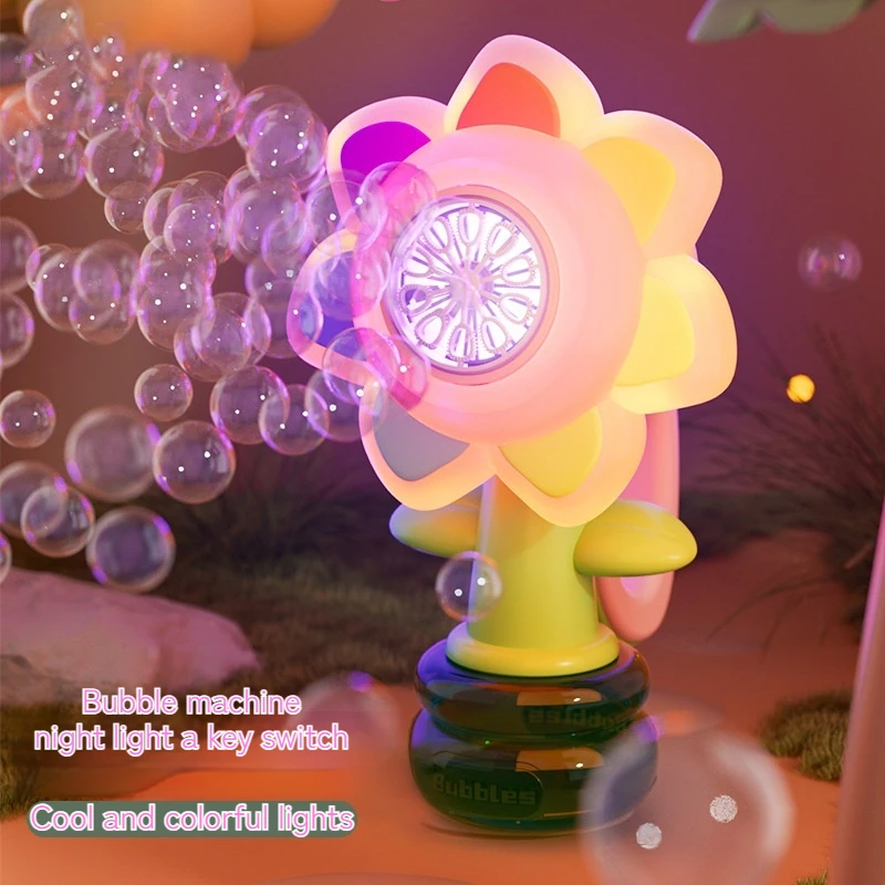 Handheld Bubble Machine Seven Color Flower One Click Start Gatling Bubble Gun Kids Toys Christmas And New Year