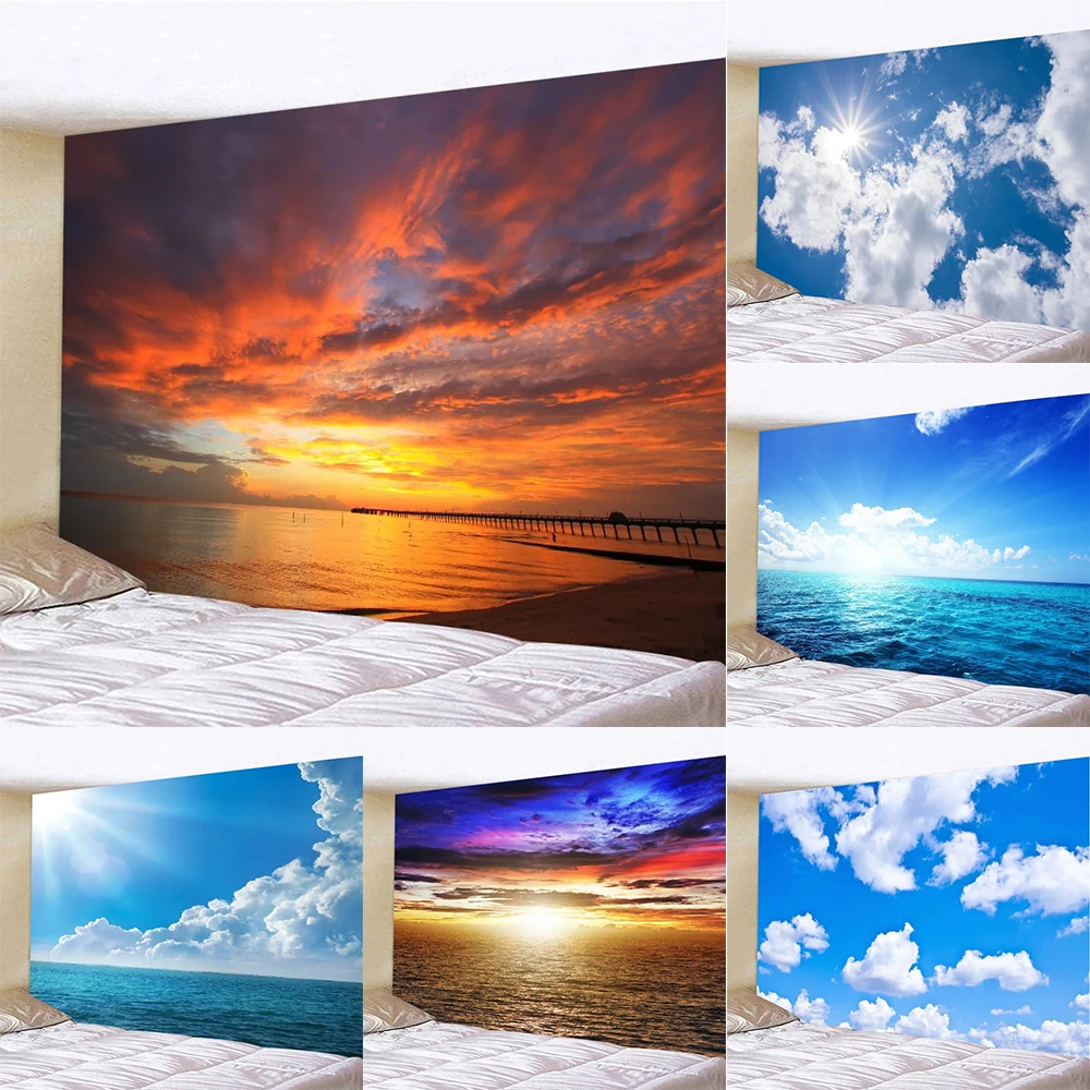 Sun blue sky and white clouds wall tapestry dormitory bedside hanging cloth home decoration room living room background cloth