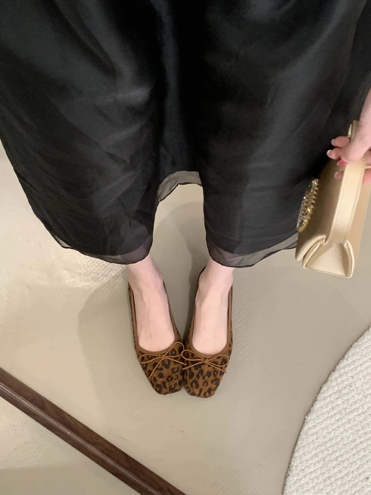 Damen-Ballerinas mit Leopardenmuster, eckiger Zehenpartie und Schleifendekoration, lässige Alltagsschuhe für Damen – Detail 8