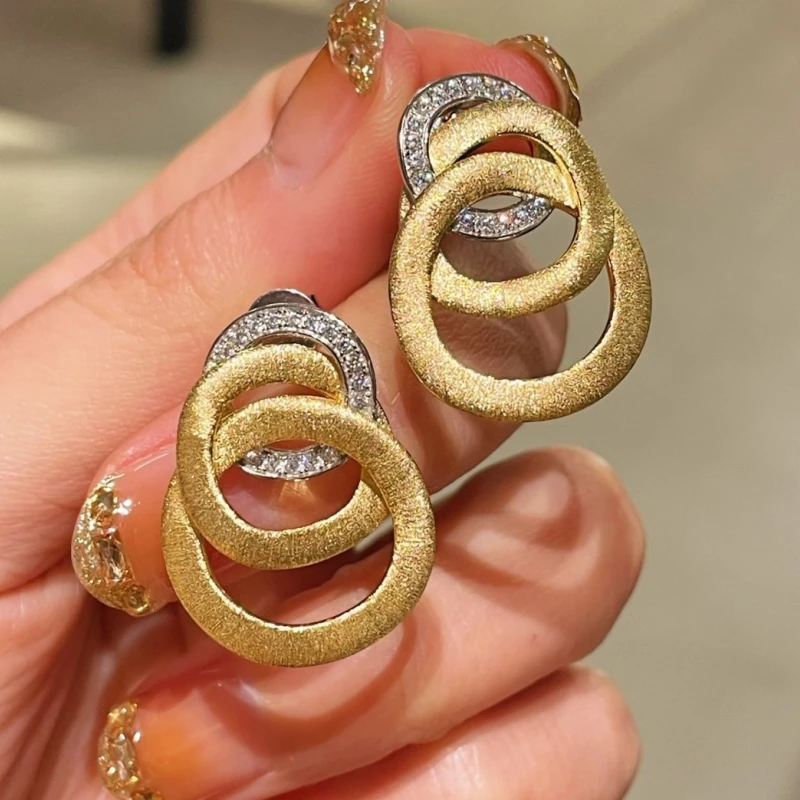 BELLUX 925 Silver Gold-plated Earrings European and American Style Temperament Multi-layer Circle Wire Drawing Craft Earrings