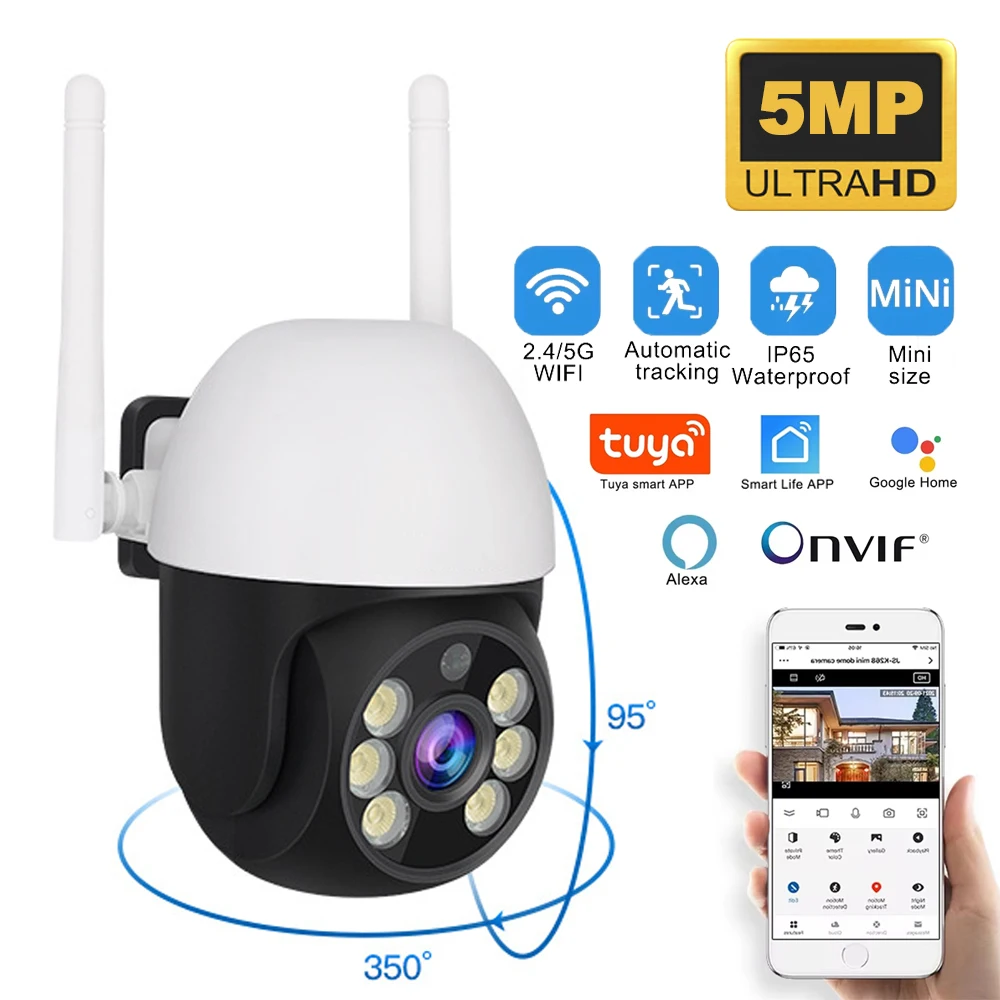 

5MP TUYA PTZ IP Camera Outdoor Home Security Auto Tracking AI Human Detection WIFI CCTV Surveillance Camera Work With Tuya Smart