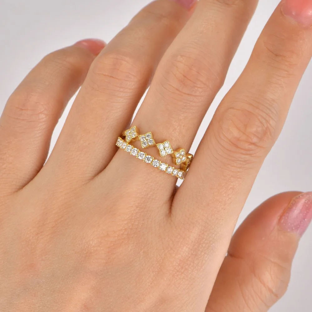 925 Sterling Silver Iced Moissanite Clover Eternity Ring Fine Jewelry D Color VVS1 Mosan Wedding Band Pass Tester with Gra