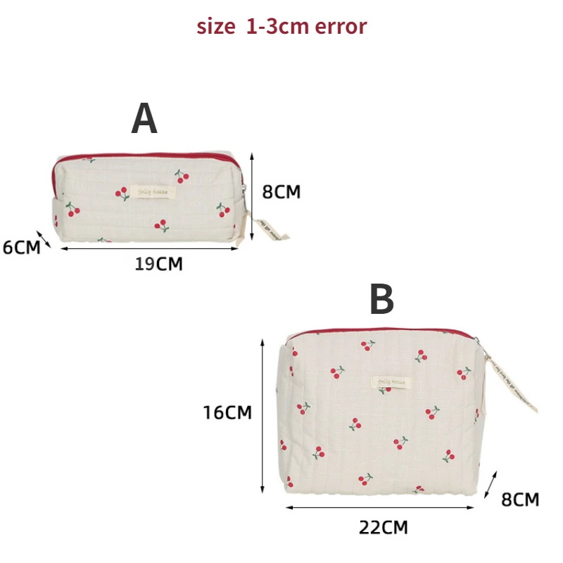 Cute Cherry Pattern Women\'s Cosmetics Bags Retro Female Travel Storage Bag Quilted Cotton Girls Pencil Case Makeup Purse Handbag