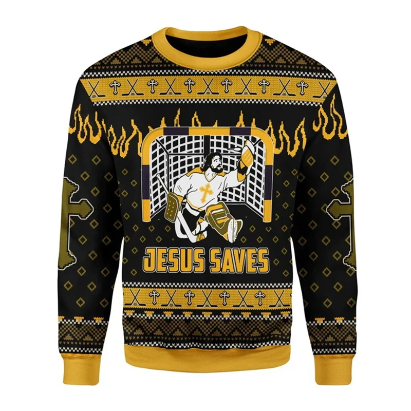 Ugly Christmas Sweatshirt Men Women 3d Print The Orthodox Eastern Cross Graphic Pullover New Classics Men Autumn Daily Clothing