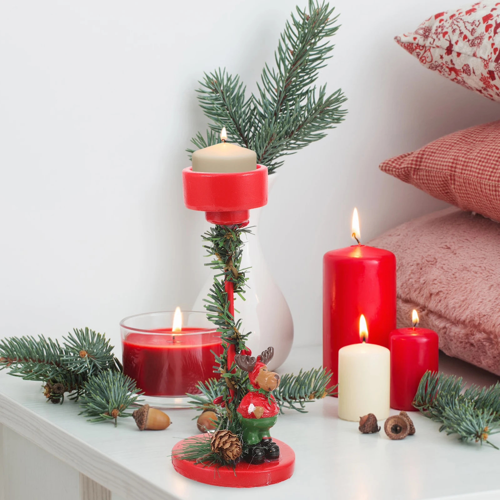 

Christmas Decoration Tealight Holder Reindeer Theme Resin Metal Craft for Table Centerpiece Xmas Holder Decor