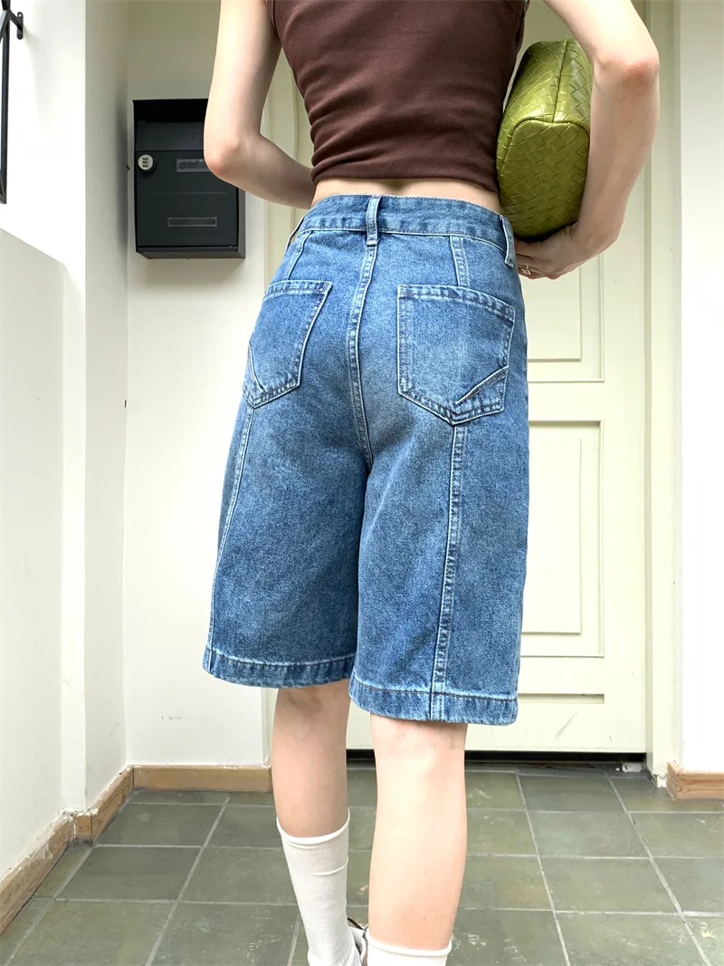 High-waisted A-line denim shorts for women summer thin wide-leg design slimming and flattering vintage blue in stock