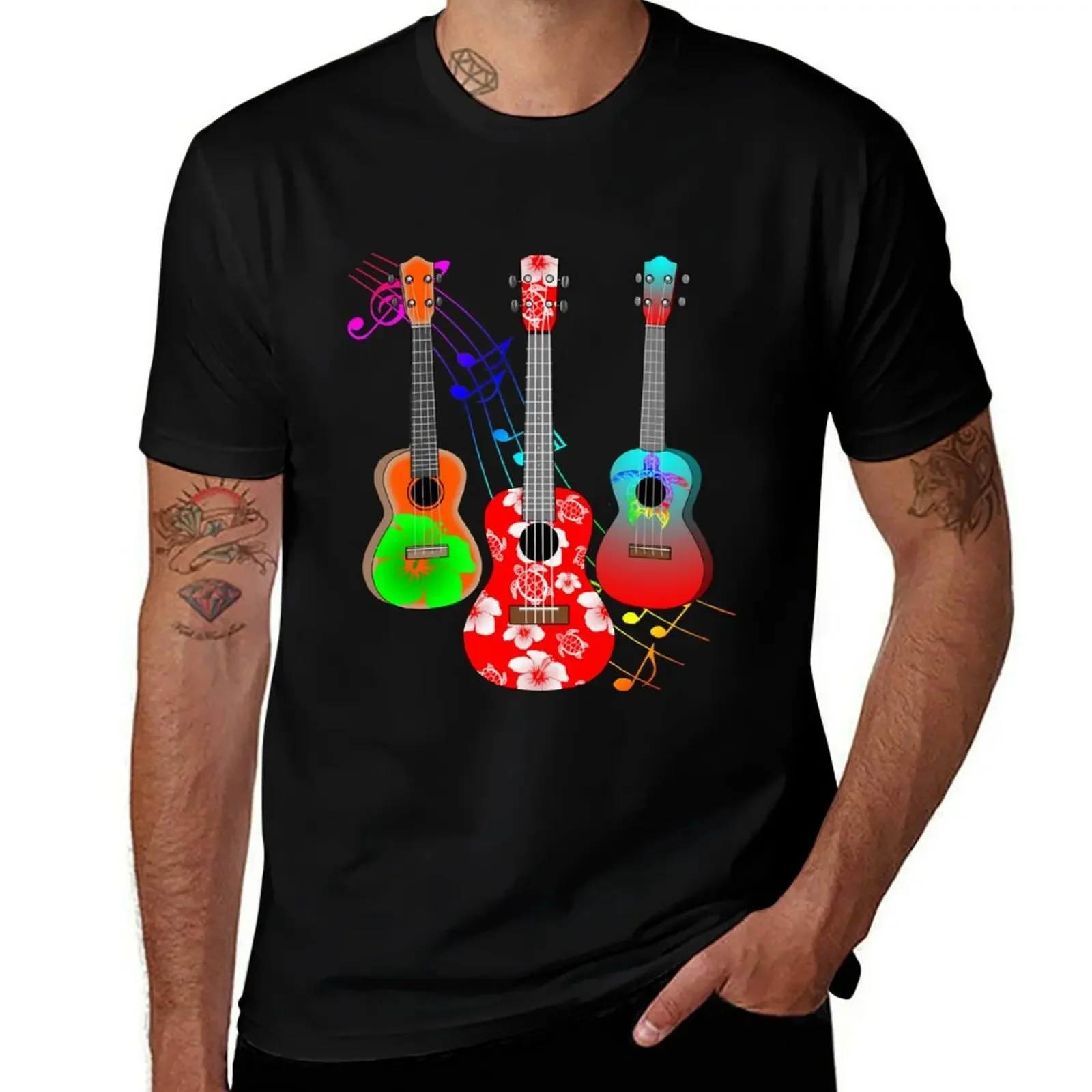 

Three Tropical Music Ukuleles T-Shirt cotton graphic tees graphics graphic shirts oversized mens plain t shirts