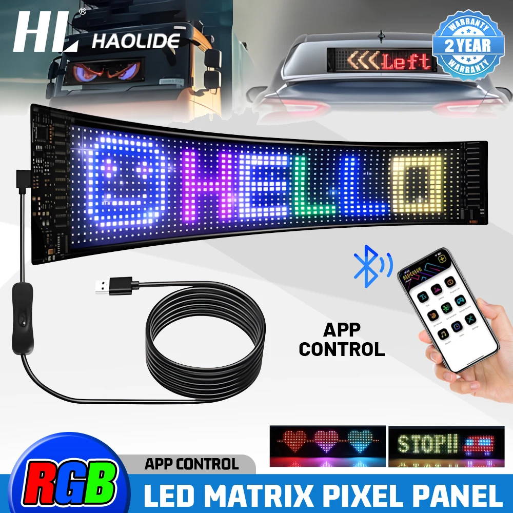 

HL 16X64 LED Panel Flexible RGB Display Screen USB Bluetooth Waterproof Soft Board Window Sign for Outdoor Shop Car Advertising