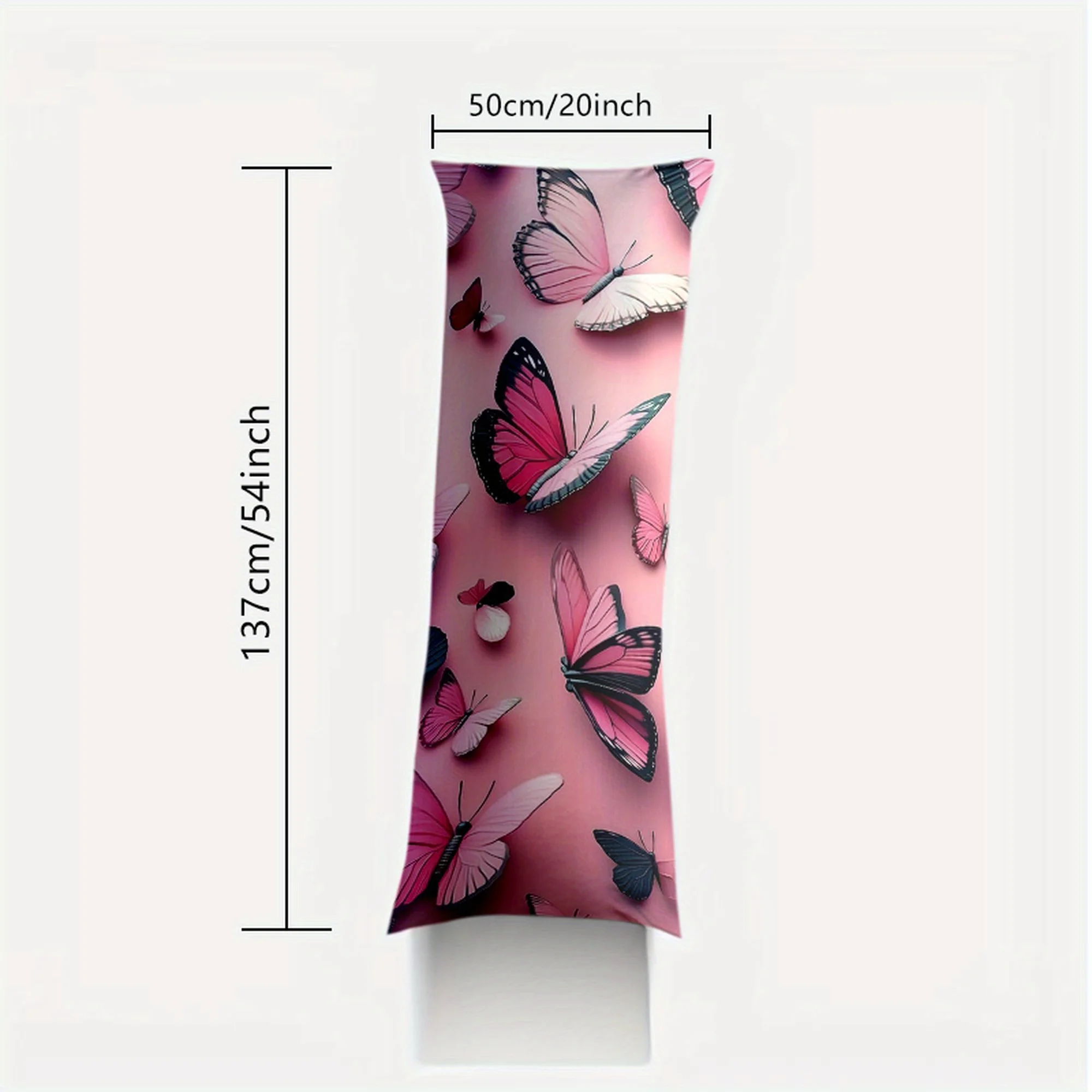 1 Extra-Long Pillowcase - Soft Pink Butterfly Print, Elegant Large Sofa Bed Cushion Cover for Patio Use - Zipper Closure, Machin