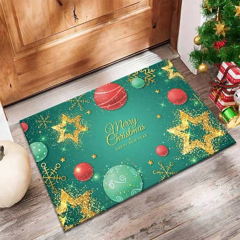 VIKAMA Gold Reindeer Christmas Doormat Glitter Golden Star A Merry Christmas Non Slip Floor Mat For Front Door Porch Xmas Decor