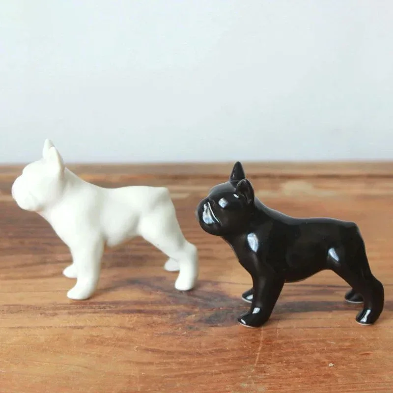 Minimalist Ceramic Puppy Sculpture 2pcs Ornaments Desk Decoration Black White Dog Handicraft Modern Home Decor Accessories