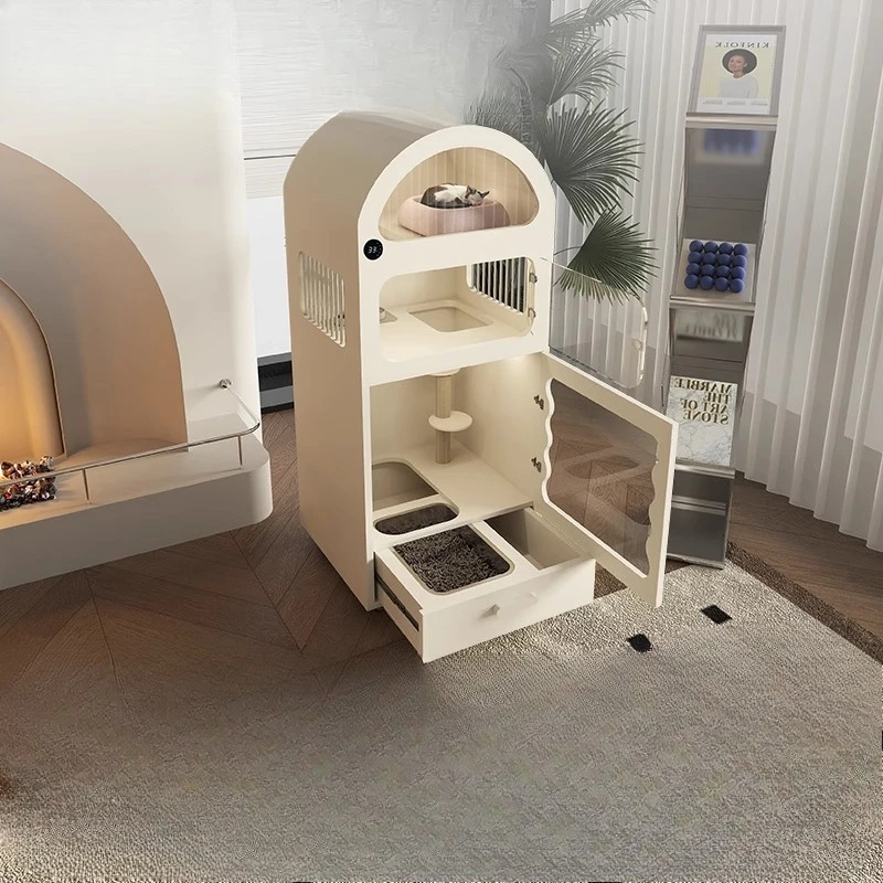 

Thermostatic cat villa with toilet, fresh air system household cat cage