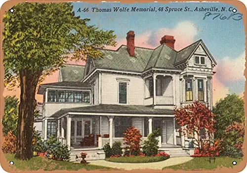 1pcs,Metal Sign North Carolina Postcard - A-66. Thomas Wolfe Memorial, 48 Spruce St, Asheville, N. C. - Vintage Rusty Look