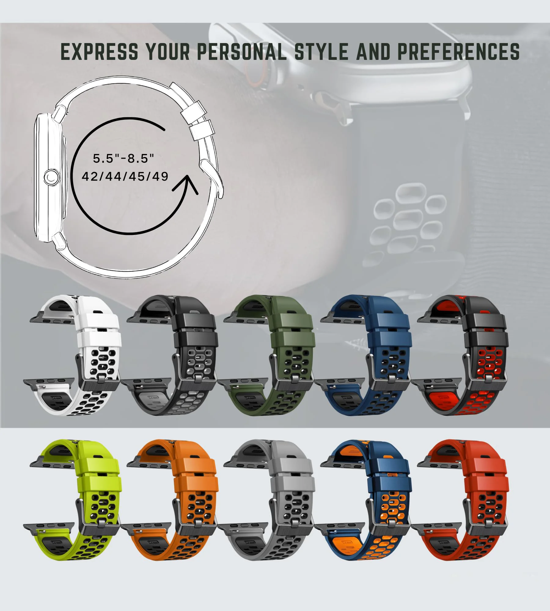 Sport Silicone Band for Apple Watch Ultra 2 49mm 45mm 44mm 42mm Breathable Strap For iWatch Series 8 9 SE 5 6 7 4 Accessory Men image 5