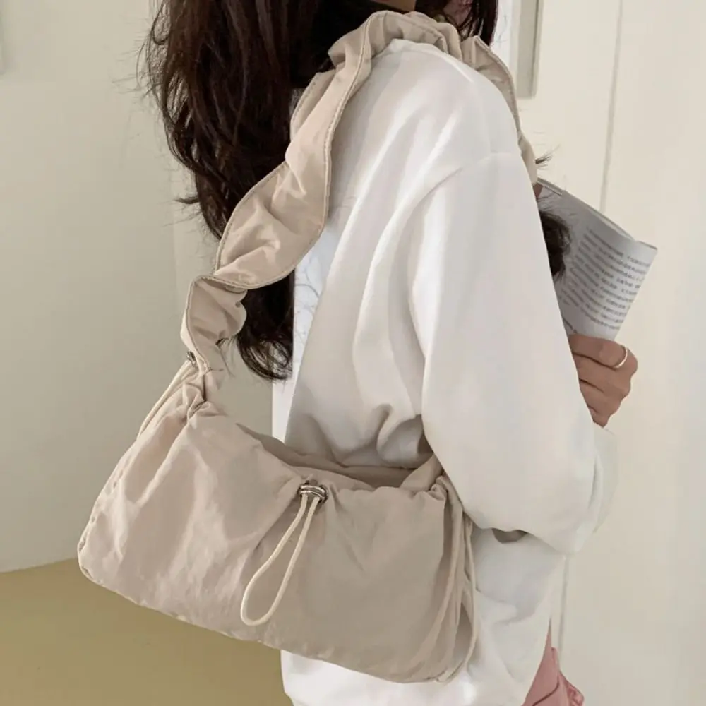 

Fashion Drawstring Pleated Shoulder Bag Y2K Korean Style Cloud Crossbody Bag Handbag Balletcore Nylon Underarm Bag School