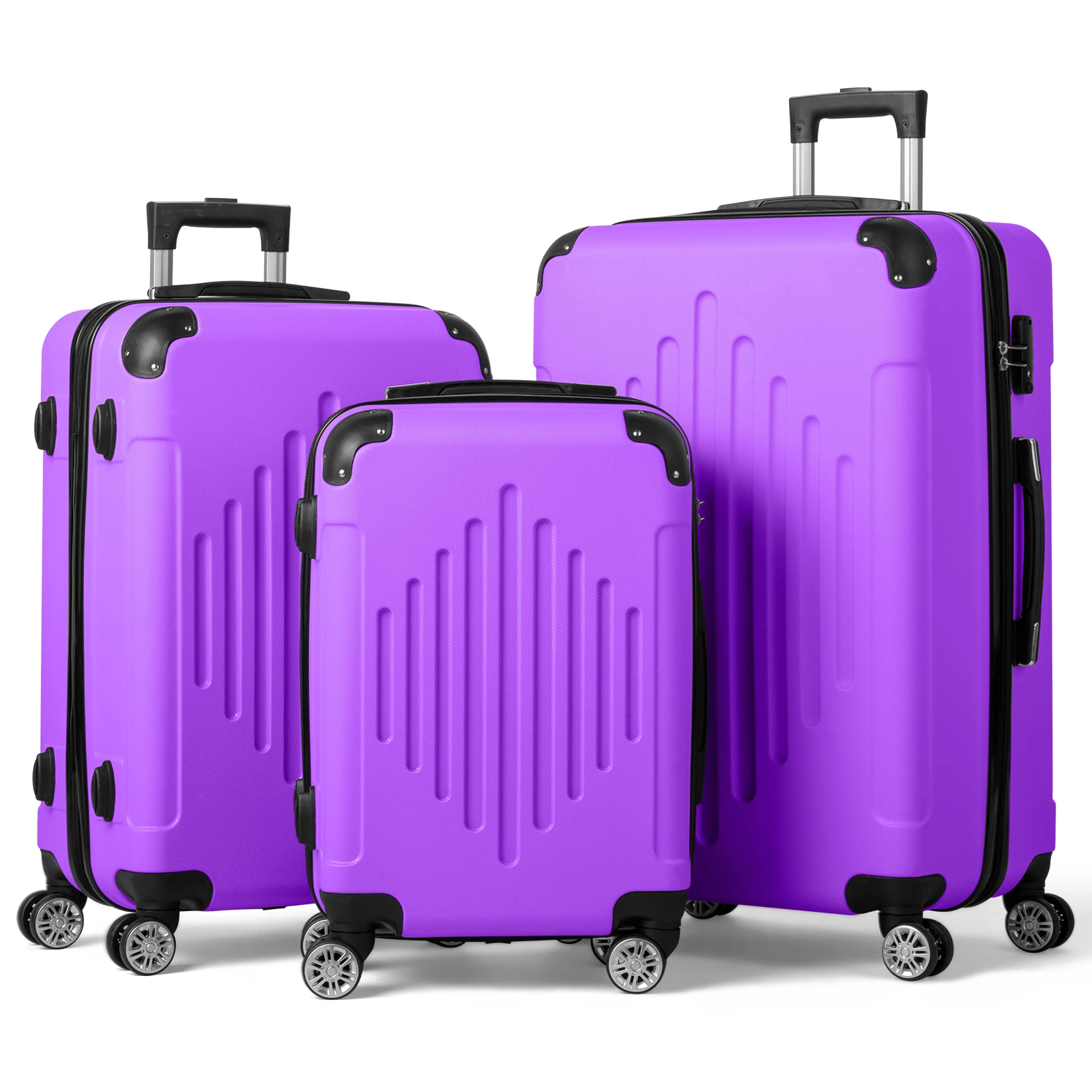 

3-in-1 trolley case with 2 corners and diamond stripes - lavender