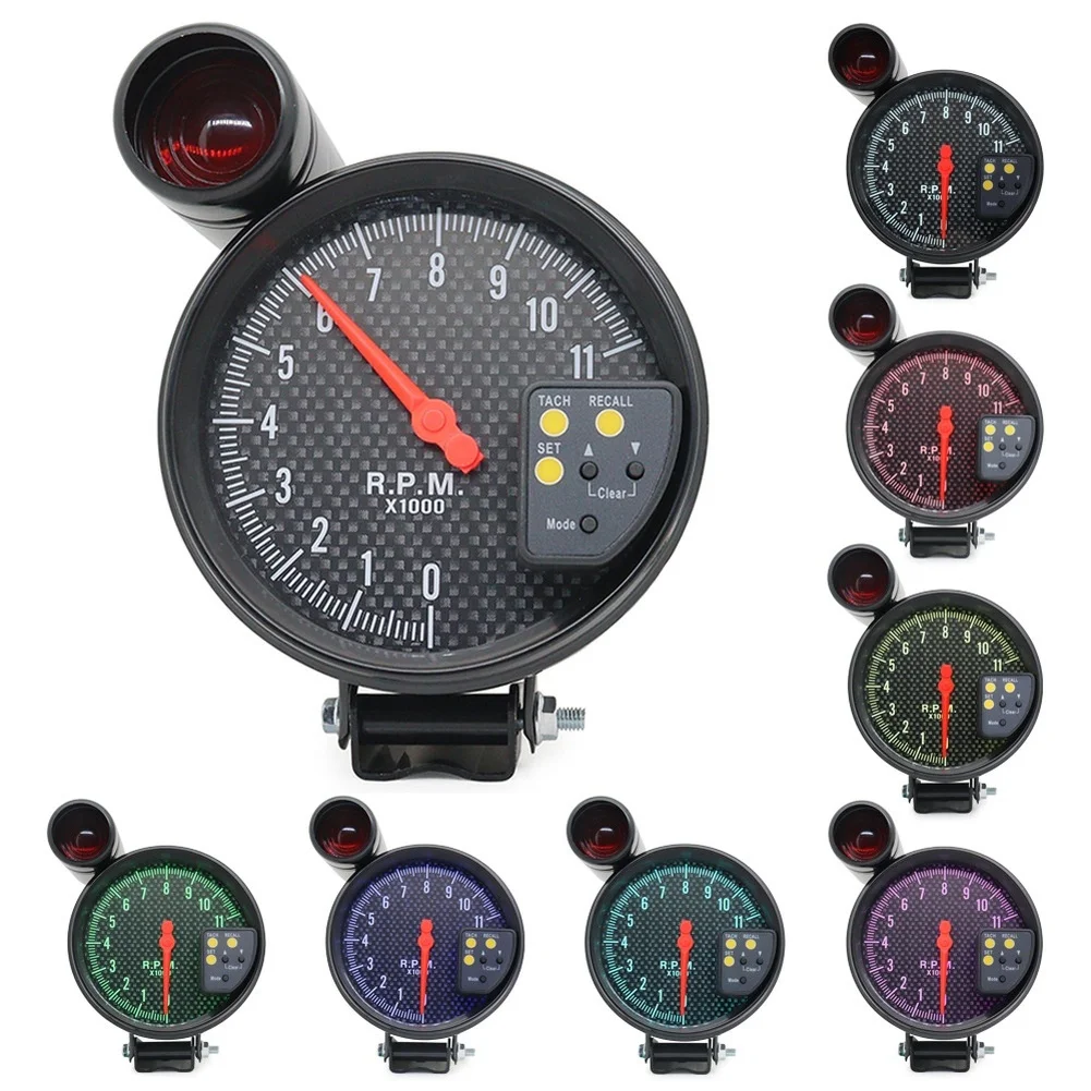 Rainbow Car Tachometer Colorful Backlight Carbon Fiber Face LED Display Supports 1-8 Cylinders For Car Modification