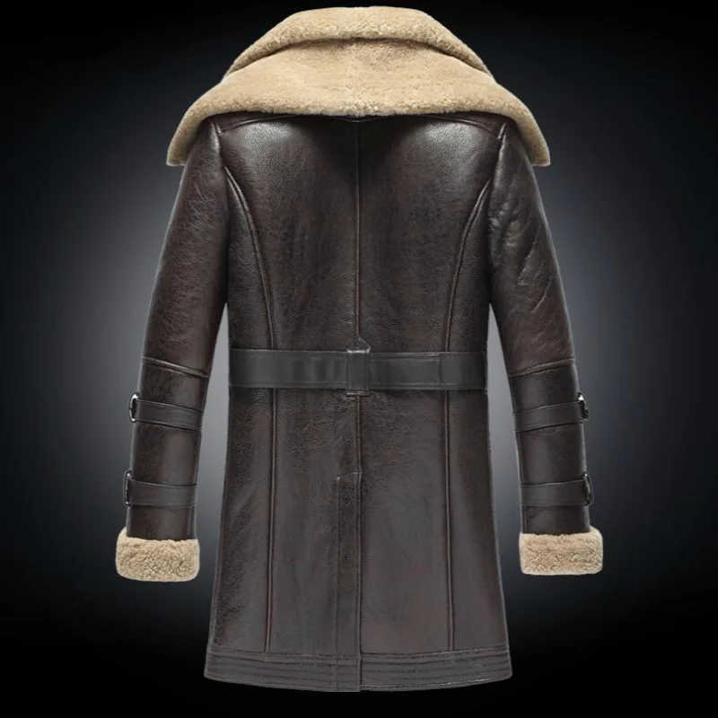 Men Winter Thicker Fur one Leather Coat Men's Double Collar Long Sheepskin Jacket High-end Genuine Outwear coats