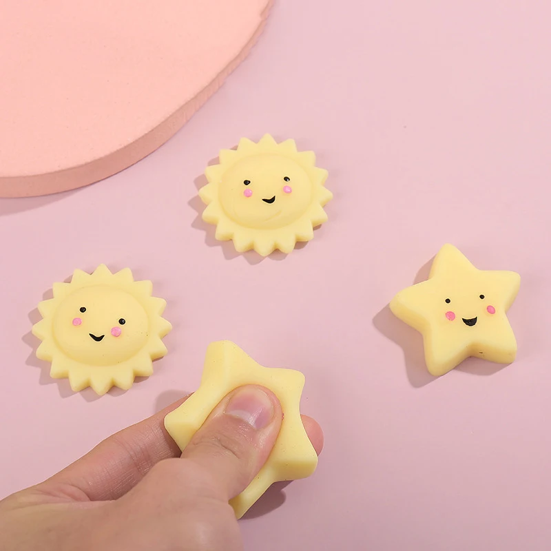 5 Pcs Cartoon Kawaii Mini Stars Sun Pinch Music Fidget Toy Children's Decompression Soft Stretchy Tuan Zi Toy Birthday Gift