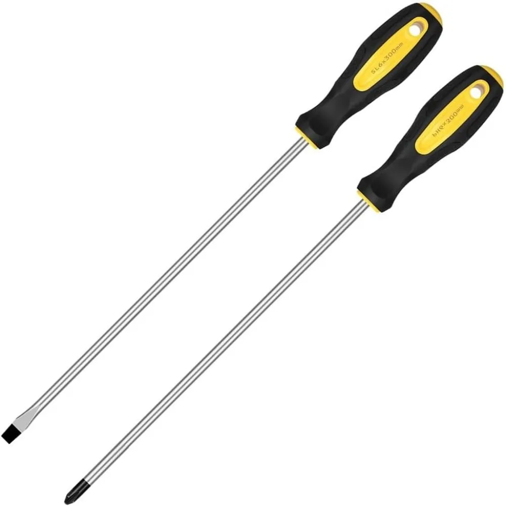 1/2Pcs 12-Inch Phillips & Flat Screwdriver Set, Long Cross Head & Slotted Blade Design, 6mm Tip Magnetic Extended Screwdriver
