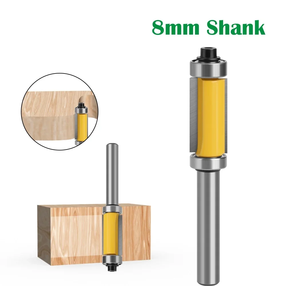 1pcs 8mm shank Double Bearing Straight 1 inch Trim Router Bit Trimming Knife Milling Cutter Carbide Flush Woodworking