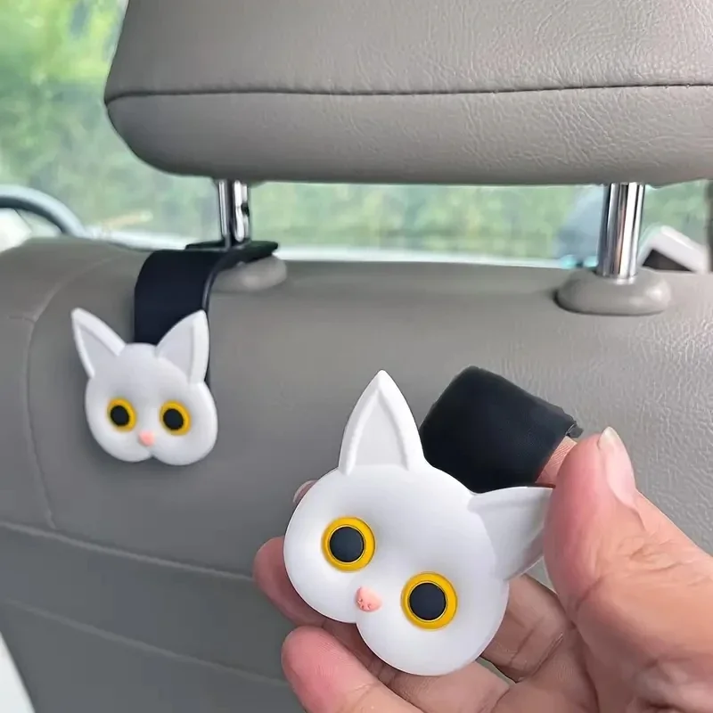 2pcs Adorable 3D Cartoon Cat Car Seat Headrest Hooks - Universal Vehicle Storage Organizer for Handbags, Purses, Coats - Cute Ca image 5