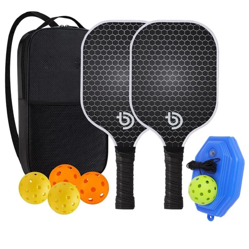 Pickleball Paddles Set of 2 Fiberglass Pickleball Set with Non-Slip Ergonomic Soft Grip Pickleball Balls Bag Gifts for Men Women