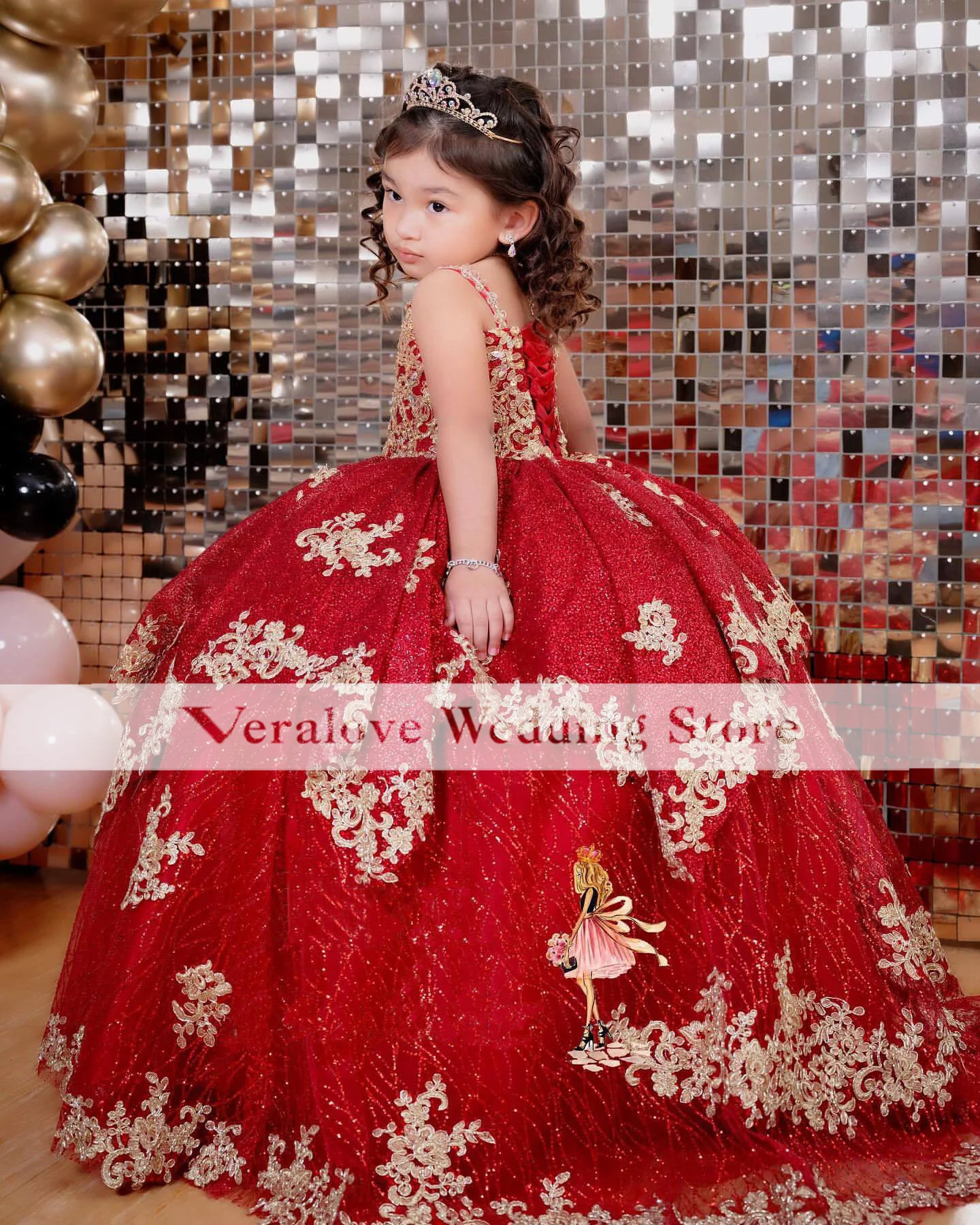 Customized Red Sequined Ball Gown Toddler Little Girls Pageant Prom Dress for Kid Flower Girl Party Gowns Birthday Wear