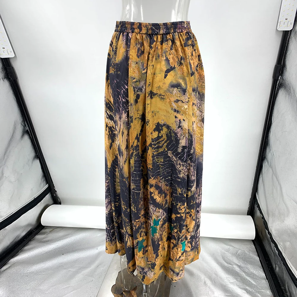 Autumn Winnter High Waist Long A-Line Skirt Floral Skirt Women Casual Beach Faldas Female Boho Elastic Waist Holiday Maxi Skirts