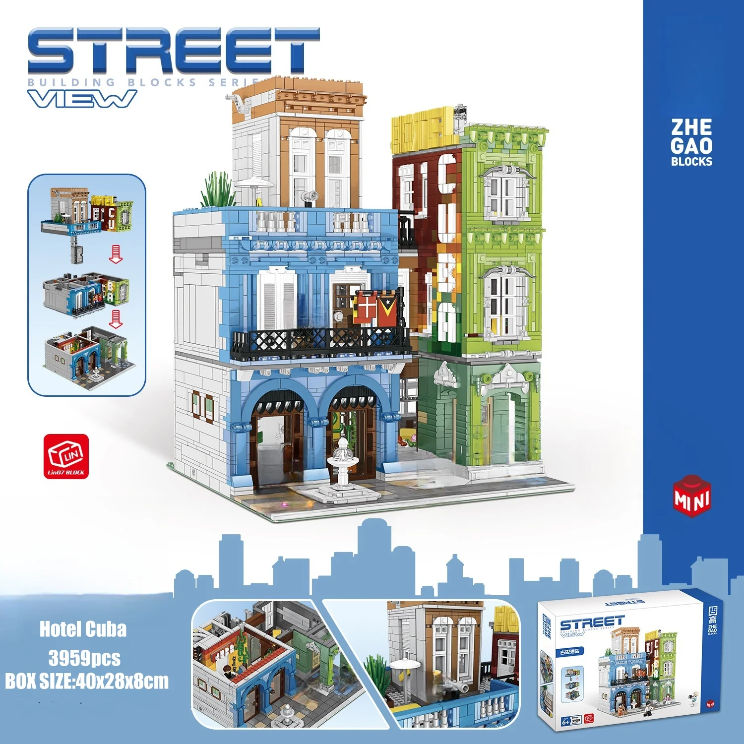 City Series Building Blocks Commercial Street Center Cuba Hotel Mini Particle Assembly Building Blocks Model Toy Gift