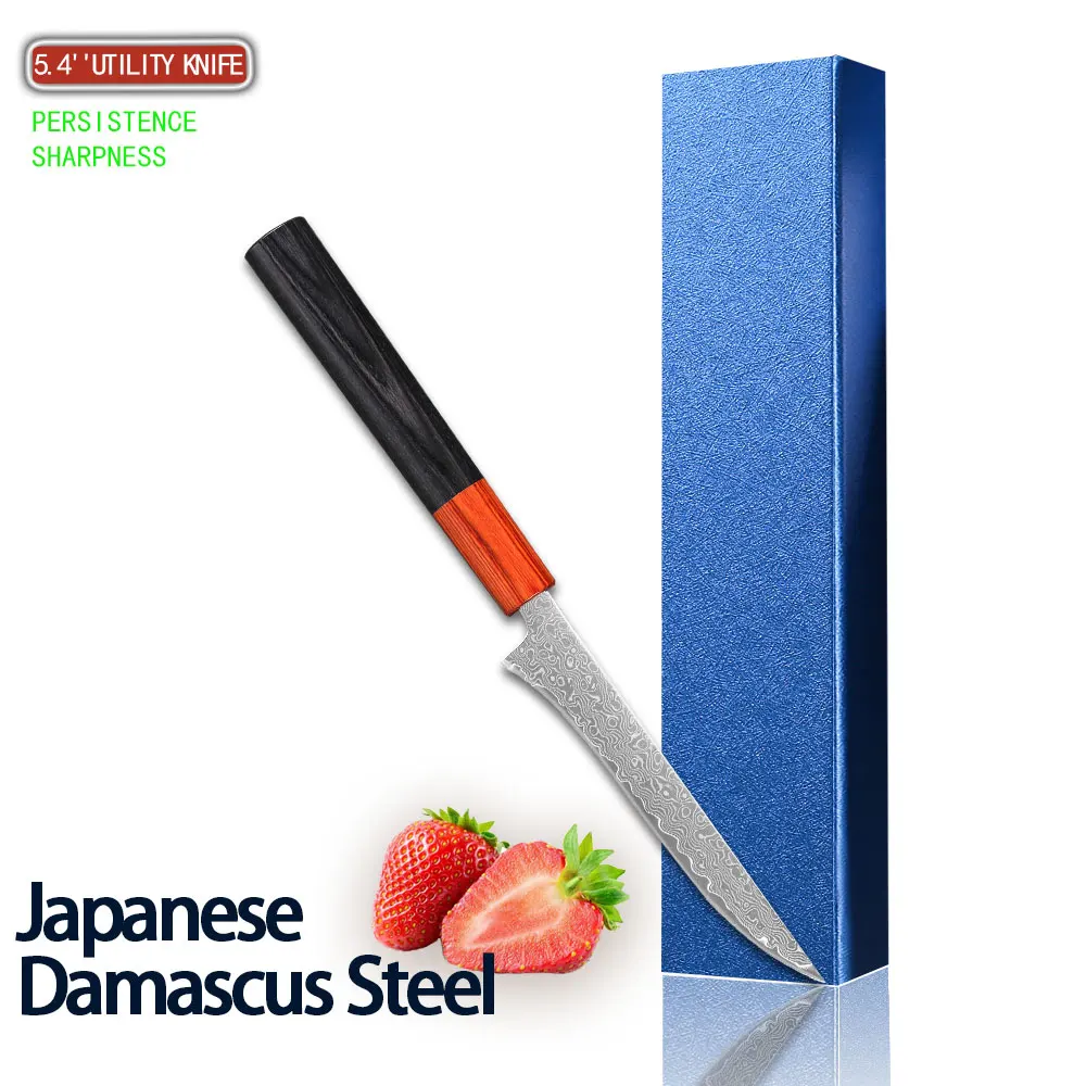 Cuchillo de deshuesado de 5,4 pulgadas, cuchillo de cocina de acero inoxidable Damasco, herramientas de cocina, cuchillos de deshuesado de pescado, mango PakkaWood