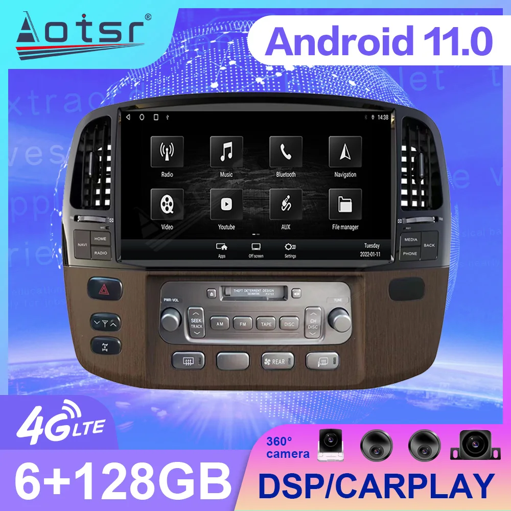 Android 11 Car Radio Multimedia Player For Toyota Land Cruiser LC100 Lexus LX470 2002 -2007 GPS Navigation Auto Stereo Head Unit