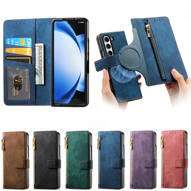 Magnetische 2-in-1 Abnehmbare Flip-Kartenetui-Hülle für MagSafe Samsung Galaxy Z Fold 8 Ultra Z Fold 7 6 5 4 3 Reißverschluss-Ledertasche