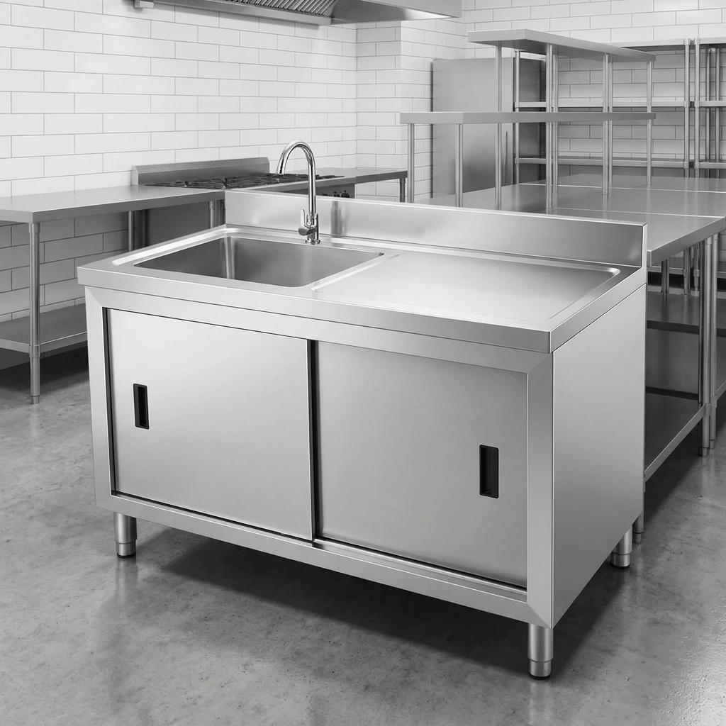 & Commercial Stainless Steel Kitchen Sink with Cabinet Moveable Platform Multifunction Vegetable Basin Stove Cabinet Kitchen Sin