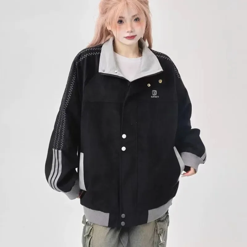 Cappotto da Baseball a maniche lunghe da donna coreana 2024 capispalla a righe con colletto alla moda da donna primavera autunno top di tendenza allentati femminili