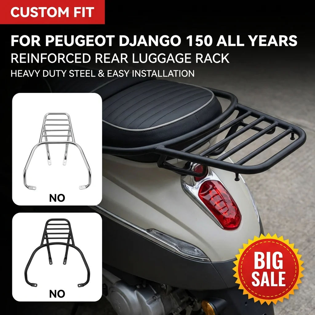 Motorcycle Rear Luggage Rack for Peugeot Django 150 All Years Reinforced Cargo Shelf Tail Box Carrier Holder Matte Black