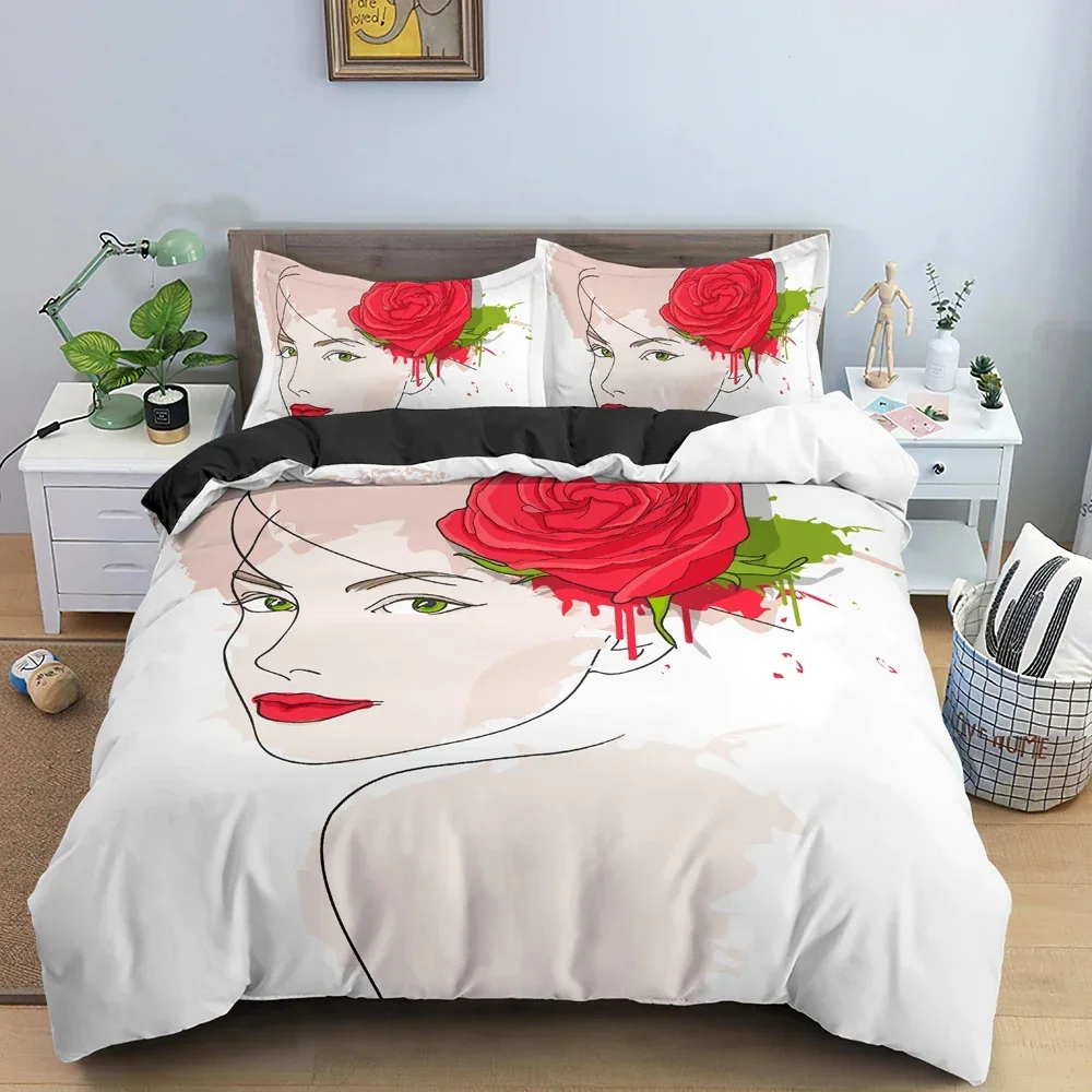 

Woman Portrait Comfortable Duvet Quilt Cover Pillowcase Bedding Set Children Bedroom Decoration Home Textile