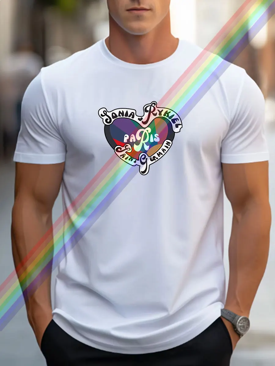 

2024 summer men's new fashion Paris letter printed love pattern T-shirt round neck pure cotton trend leisure luxury high-end hig